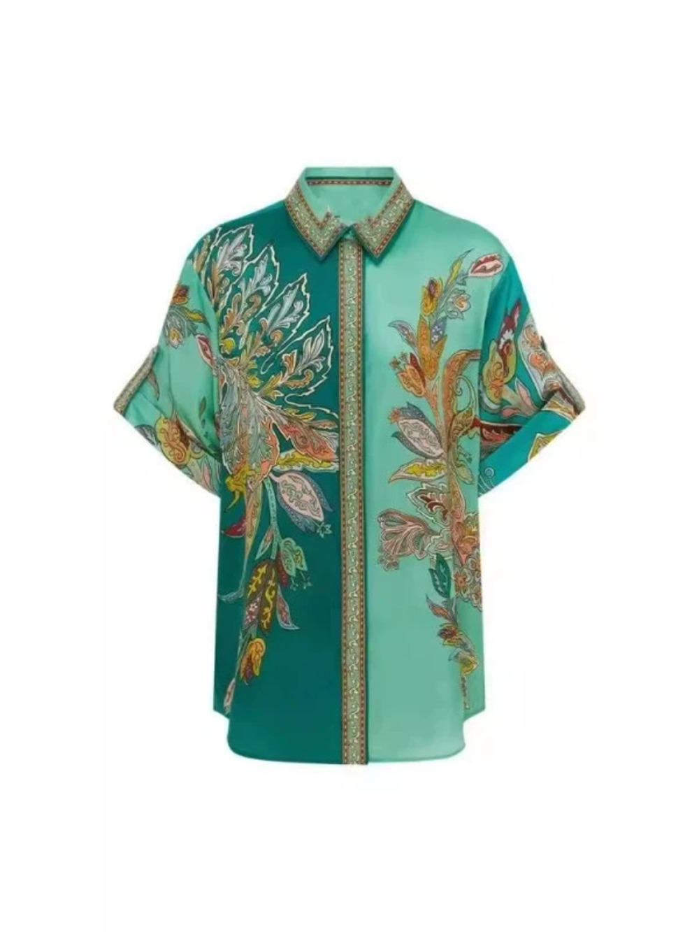 ZARA Vintage Print Satin Short Sleeve Shirt and Pants Set